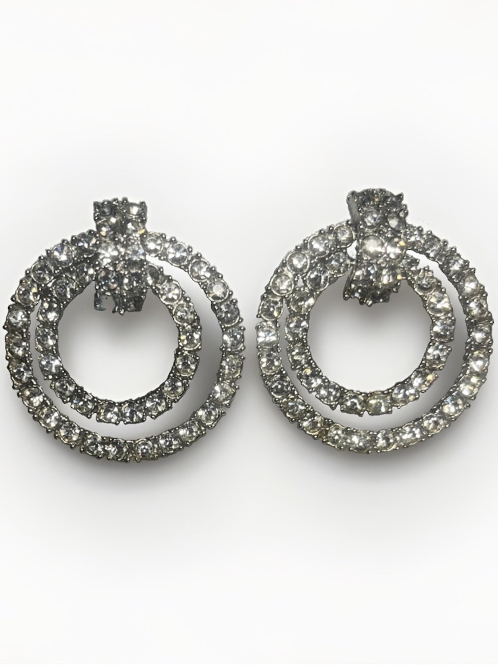 Vintage Kenneth Jay Lane Crystal Door Knocker Clip Earrings